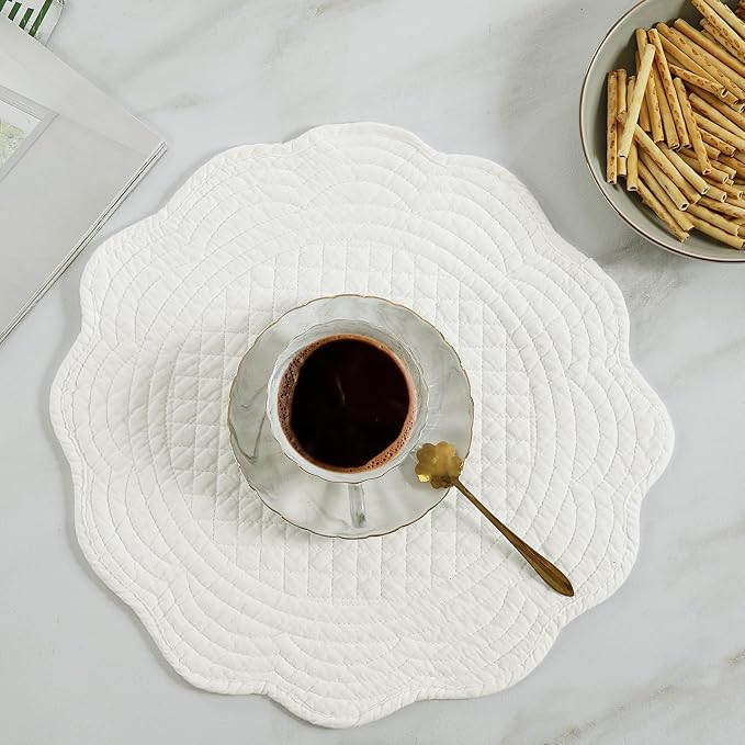 HOMBYS Quilted Placemats Set of 6 Washable Round Placemats - Image 4