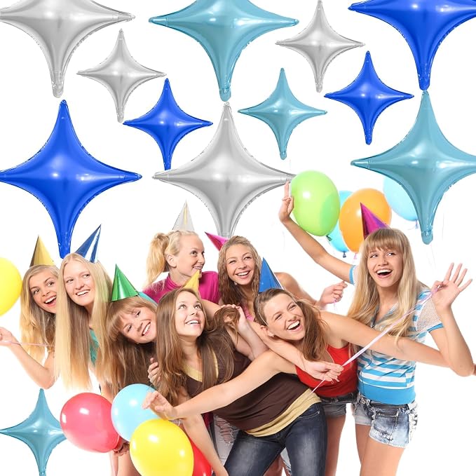 Blue Silver Star Balloons, 26Inch and 10Inch Blue Silver Quadrangle Helium - Image 5