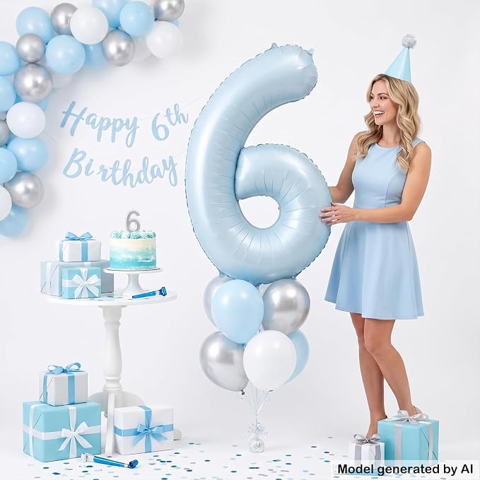 40 Inch Light Blue Number 6 Foil Balloon - Image 4