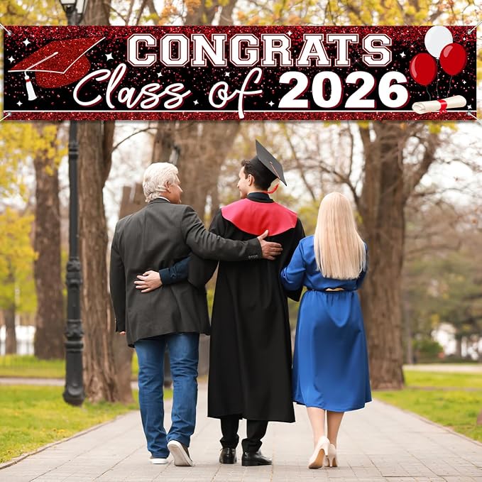 Large Congrats Class of 2026 Banner Red | Backdrop Graduation 2026 Yard Sign - Image 7