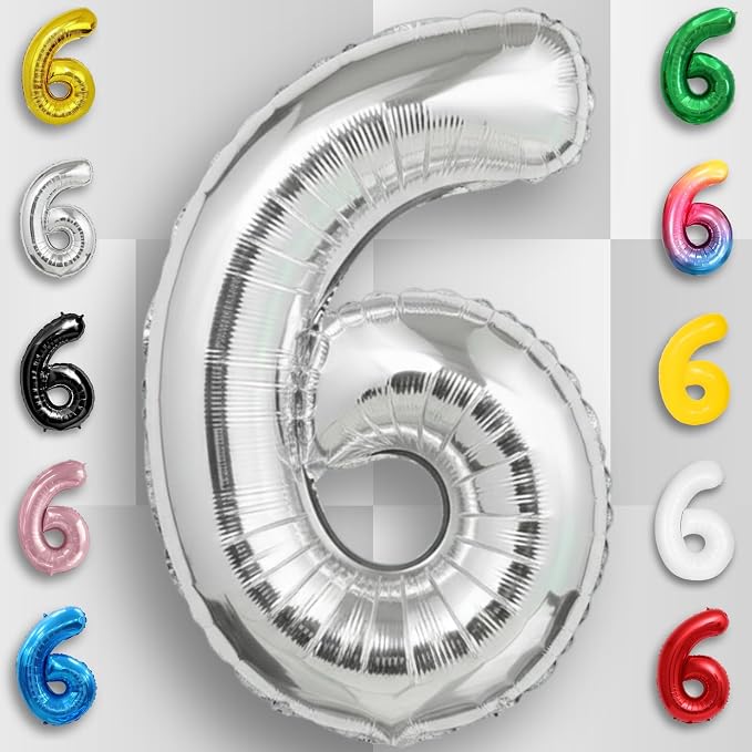 Silver Number Balloon 6 Mylar Foil Balloons 16 inch Small - Image 6