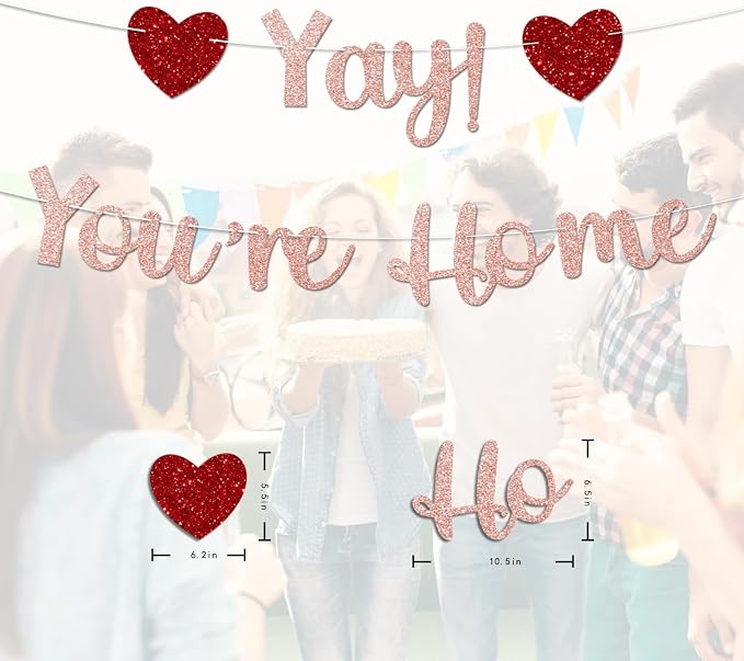 Rose Gold Glitter Welcome Home Banner, Yay! You're Home Banner - Image 3