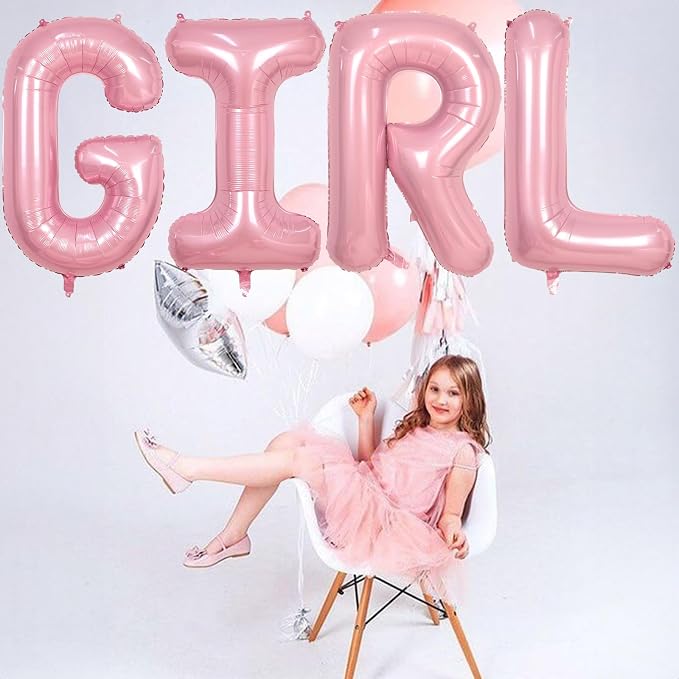 40 Inch Pastel Pink GIRL Balloons, Large Pearl Pink Girls Balloon Letters - Image 3
