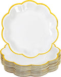 White Golden Party Plates Gold Foil Dessert Paper Plate 7inch Scalloped Edge Disposable Cake Plates for Tea Party Birthday Bridal Baby Shower Wedding Party Supplies (48, White)