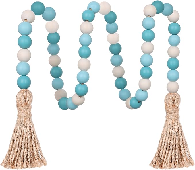 Meplait Wood Bead Garland, 39in Decorative Tassels Garland, Rustic Farmhouse by Meplait