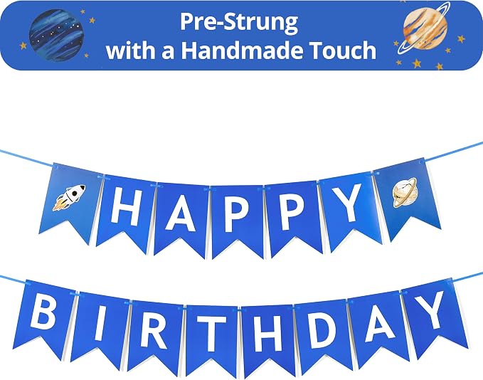 Outer Space Birthday Banner, Pre-Strung Galaxy Party Decorations by GALASET