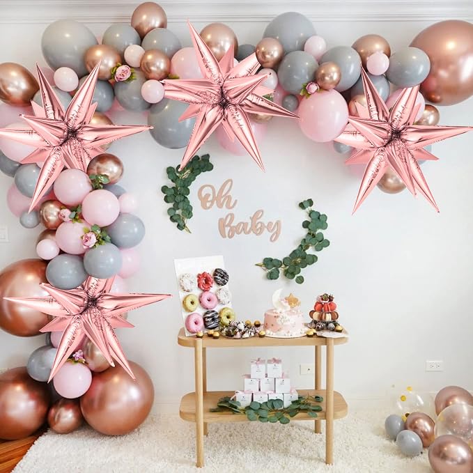 Rose Gold Star Balloons, Big 72 Pieces 26 Inch Explosion Foil Cone Balloons - Image 2