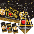 Welcome Home Decorations Tablecloth 3Pcs Welcome Back Home Black Gold We Missed by GREHUMOR
