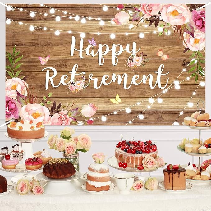 Lofaris Retirement Banner Rustic Floral Party Decoration 70.8x43.3 in | Rustic - Image 5