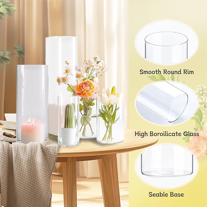 30pcs Glass Vase Cylinder Vases for Centerpieces Small Flower Glass Vases Home Decor Centerpiece Table Clear Flower Vase Decorations for Wedding＆Holiday 4,6,7.5,8,10 Inch Tall