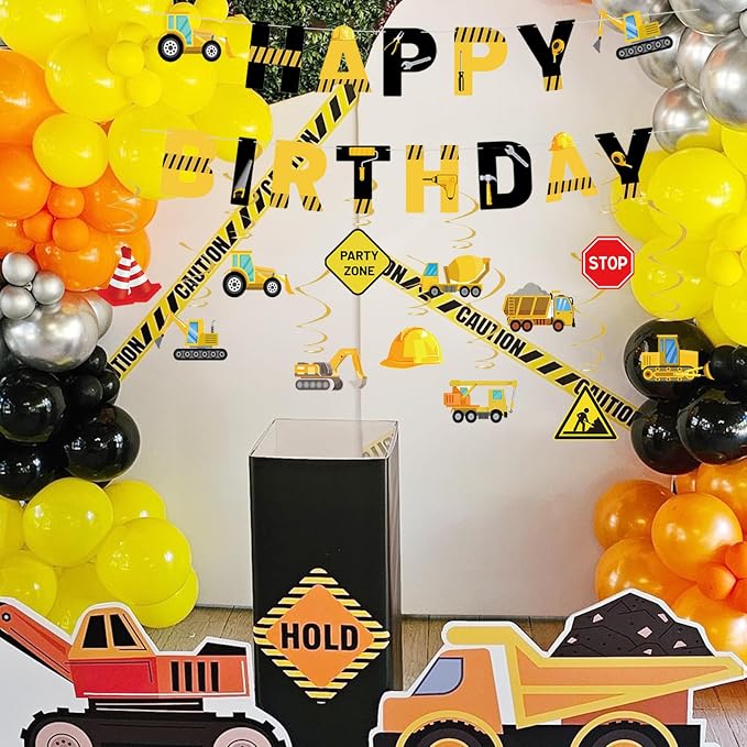Construction Birthday Decorations, Construction Birthday Banners Hanging Swirls - Image 7