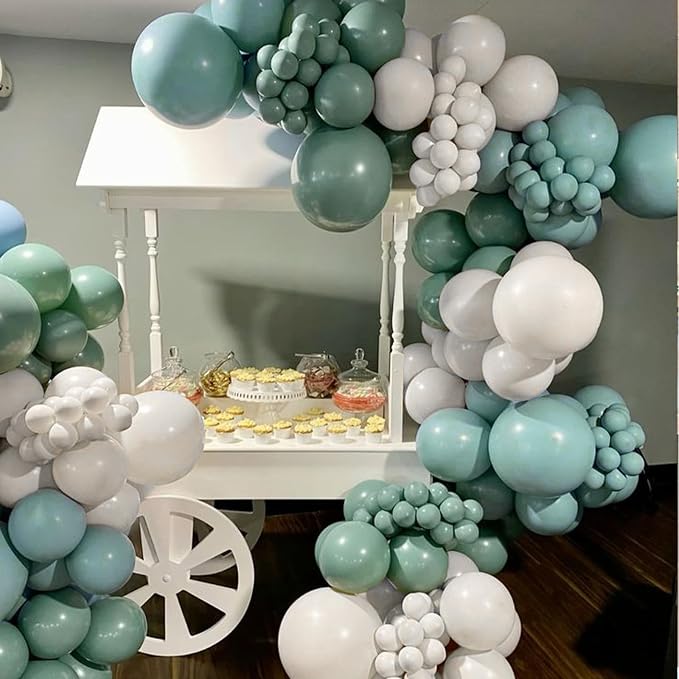 Sage Green and White Balloons, Neutral Dusty Olive Green White Beige Cream - Image 8