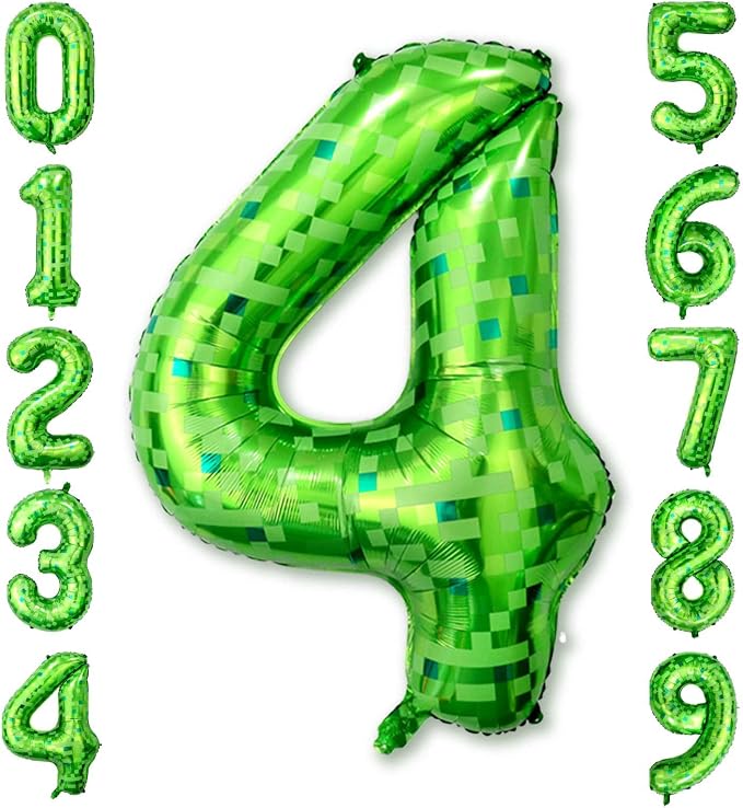 40 Inch Green Pixel Number 4 Balloon, Lime Green Large Foil Number Balloon 4th by Unknown