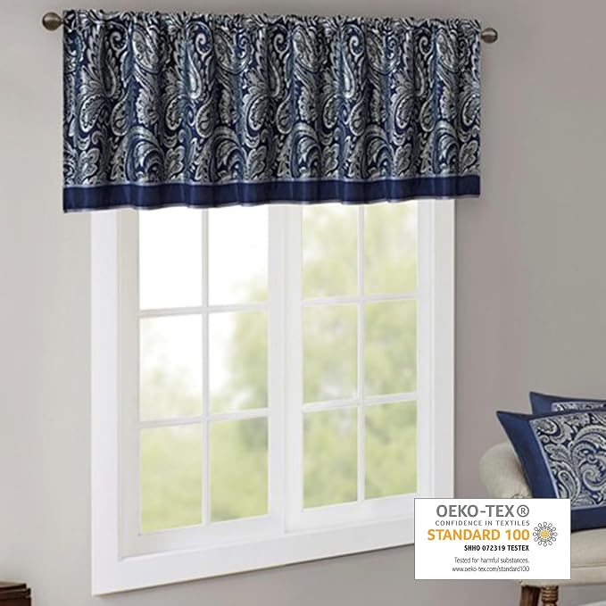 Madison Park Faux Silk Paisley Jacquard, Rod Pocket Curtain - Image 2