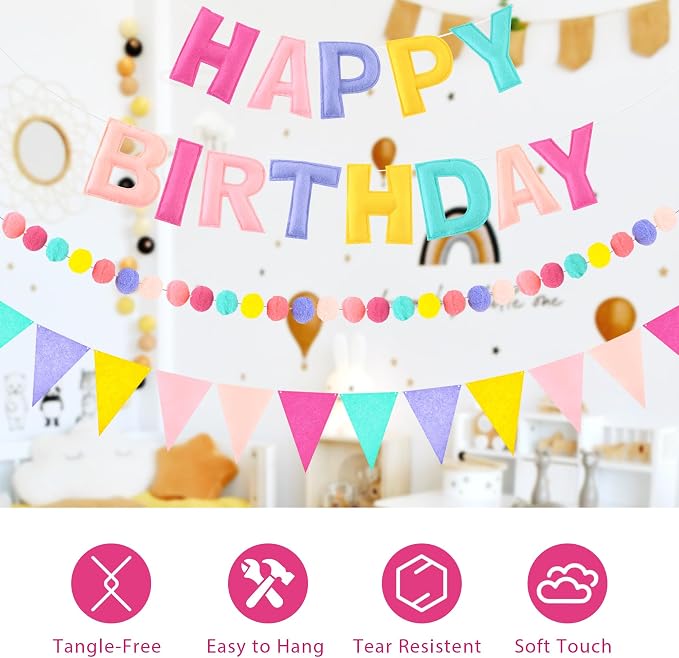 CANREVEL 3 PCS Pre-Strung 3D Happy Birthday Banner Decorations, Candy | - Image 4