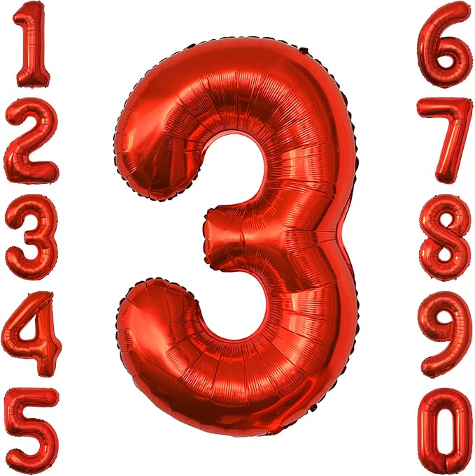 Red Number 3 Balloon 40 Inch, Foil Numeral by Unknown
