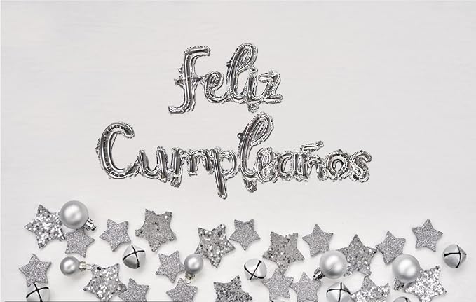 Silver Feliz Cumpleanos Small Letters Conjoined Balloons Feliz Cumpleanos - Image 4