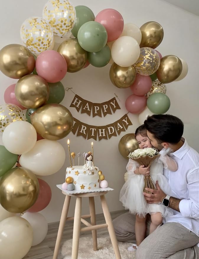 Pink and Green Balloons, Latex Party Decor | Sage Green Blush Pink Gold - Image 7
