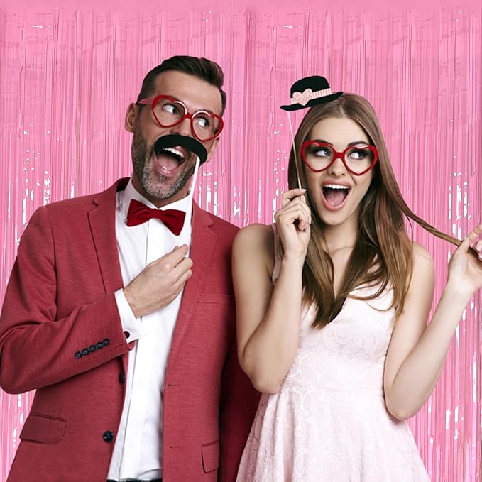 10 Pack Foil Curtain Pink Backdrop Streamers Metallic Tinsel Fringe Curtains - Image 5