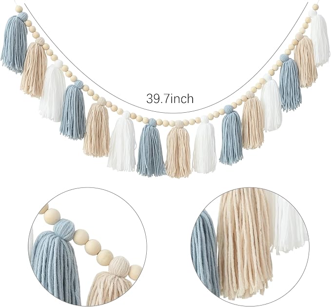 DCJHFJ Boho Blue Tassel Garland Wall Hanging - Image 5