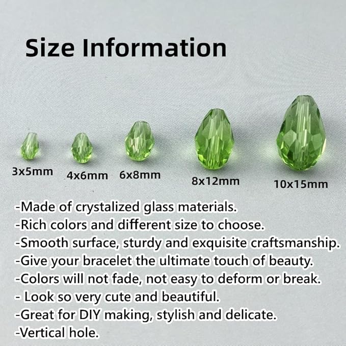 50pcs 10x15mm Teardrop Crystal Glass Beads for Jewelry Making, Faceted Vertical Hole Teardrop Glass Spacer Beads for Wind Chimes Bracelet Earring Necklace DIY Craft(Light Green)