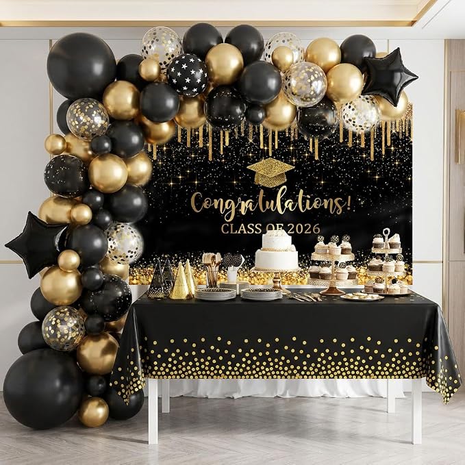 Mocsicka 7x5ft Graduation Backdrop 2026 Black and Gold Graduation Decorations - Image 5