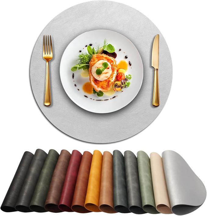 UnivoColors Placemats Round Faux Leather Placemats Set of 6-Waterproof-Wipe by UnivoColors