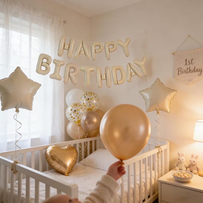 27 Pcs Beige Birthday Decorations, 3D Letters Beige Happy Birthday Balloon - Image 2