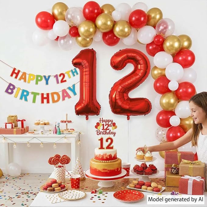Red Number 12 Balloon 40 Inch, Foil Numeral - Image 6