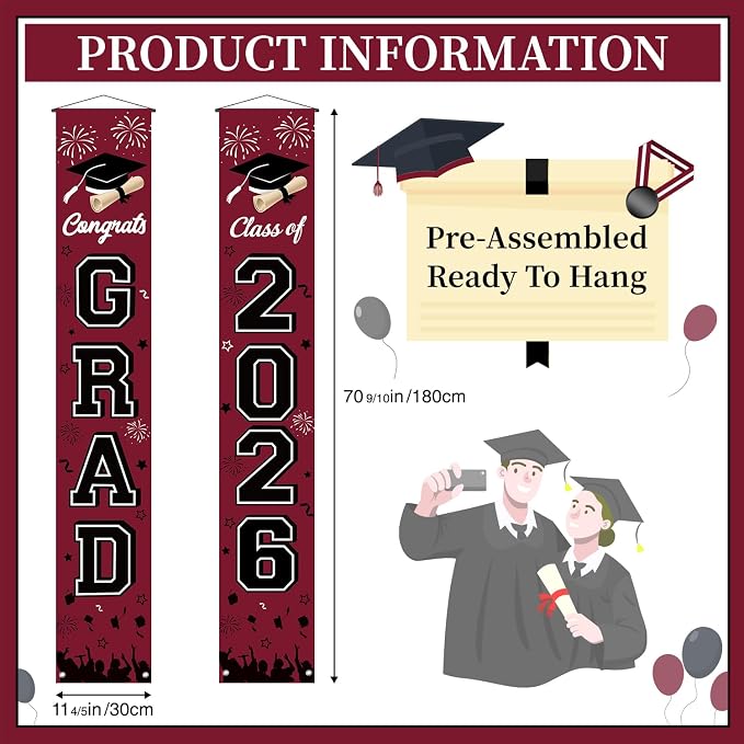 Graduation Decorations 2026 Porch Banner, Congrats Grad Class of 2026 Banner - Image 2