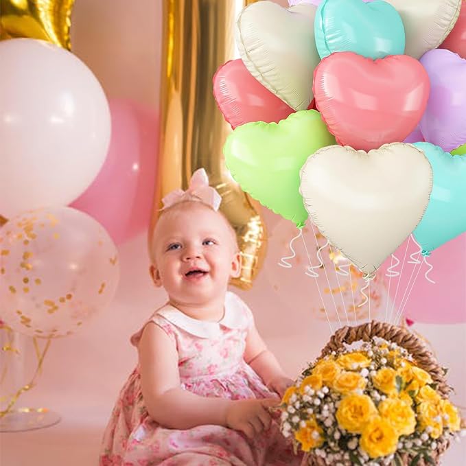 5 Colors Heart Balloons, 18inch Heart Shaped Foil Balloons & Helium Mylar - Image 2