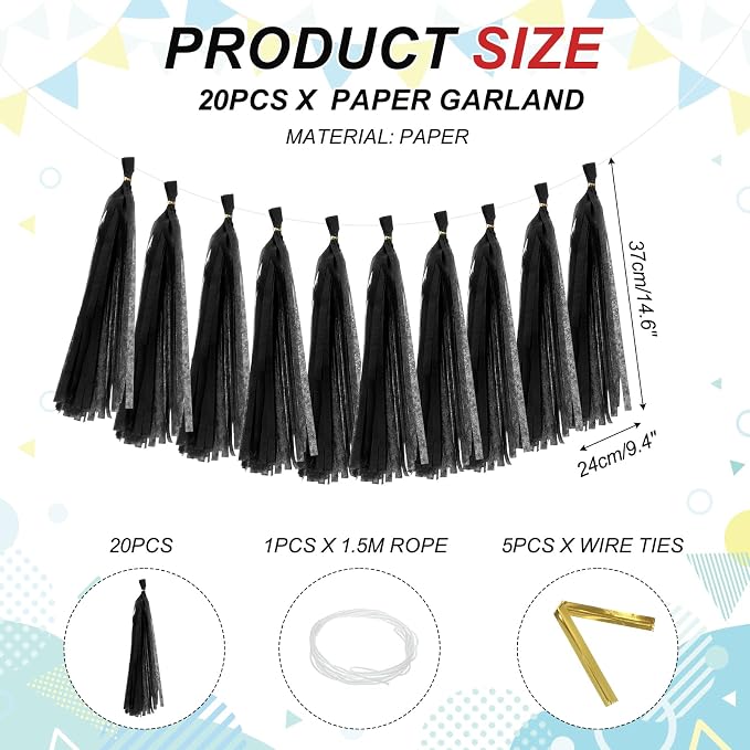 MECCANIXITY 20Pcs Tassel Garland Banner Tissue Paper - Image 2