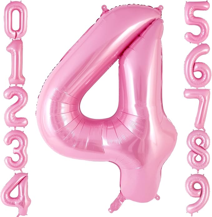 Pink Number 4 Balloon 40 Inch, Big Large Foil Helium Number Balloons, Jumbo by AIQINHU