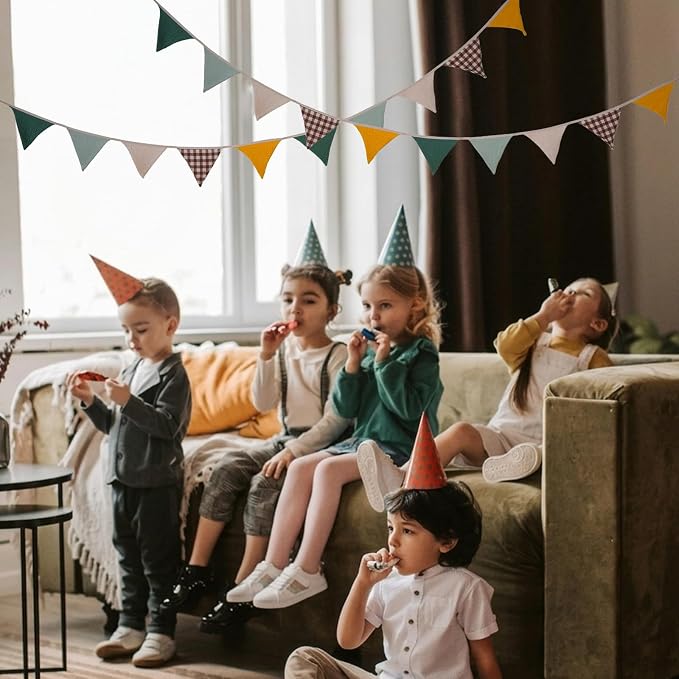 2Pcs Triangle Bunting Flag No-DIY Cotton Fabric Garland Reusable Party Banner - Image 3