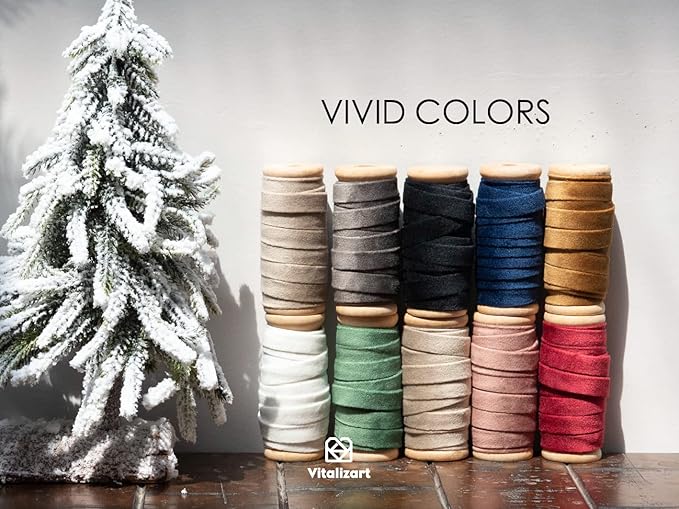Vitalizart Velvet Ribbon Set 3/8" x 15 Yd Wooden Spool Fabric Trim 3 Rolls * 5 Yd for Christmas Wreath Decoration Handmade Craft Ornaments Gift Wrapping & Bow Making Light Blue Lavender