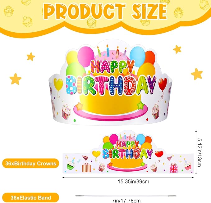Yunsailing 36 Pcs Happy Birthday Crowns - Image 2