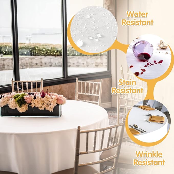 BRILLMAX 4 Pack White Round Tablecloths 120 Inch - Circle Bulk Linen Polyester Fabric Washable Table Cloth Cover for Wedding Reception Banquet Birthday Party Buffet Restaurant