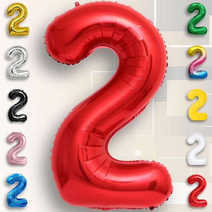 Red Number Balloon 2 Mylar Foil Balloons 16 inch - Image 2