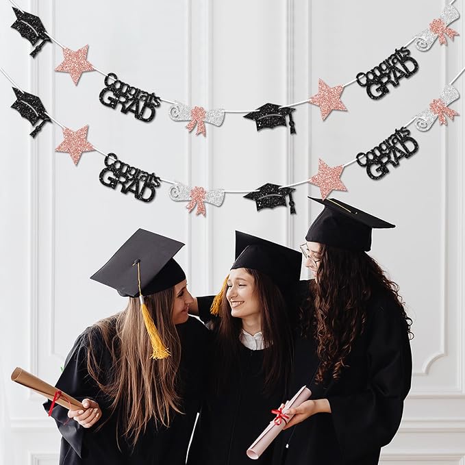 Black and Rose Gold Congrats Grad Banner Graduation Decorations Class of 2026 - Image 4