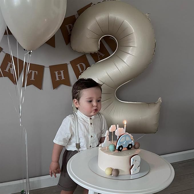 Number 2 Balloon Beige, 40 Inch Large Cream Foil 2 Helium Balloons - Image 3