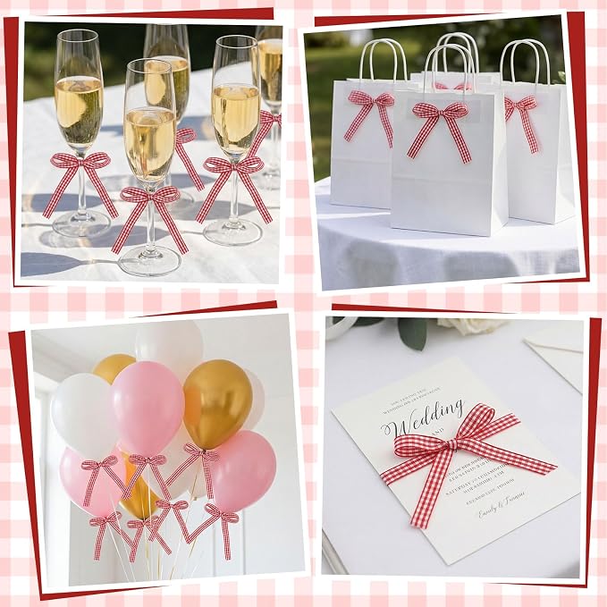 30 Pack Gingham Ribbon Bows for Cake Red Gingham Bow Cake Toppers | Plaid - Image 7