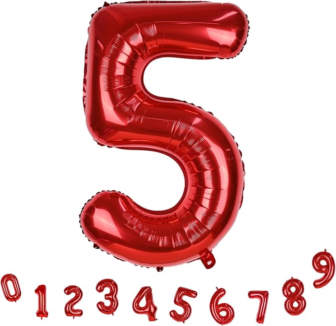 40 Inch Red Number Balloons, Giant Foil Number 5 Balloons - Image 9