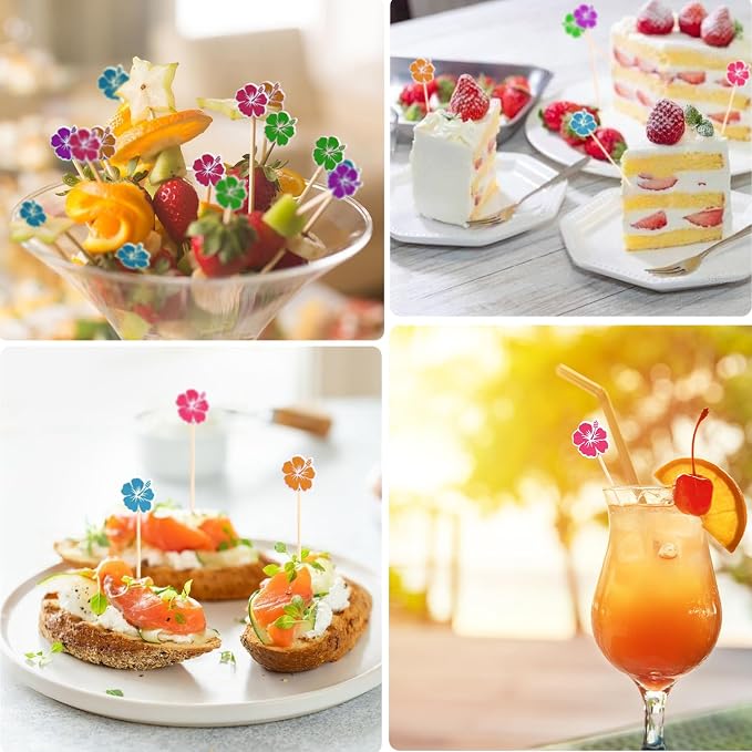Hawaiian Hibiscus Cocktail Picks Summer Flower Decorative Toothpicks Fruit - Image 7