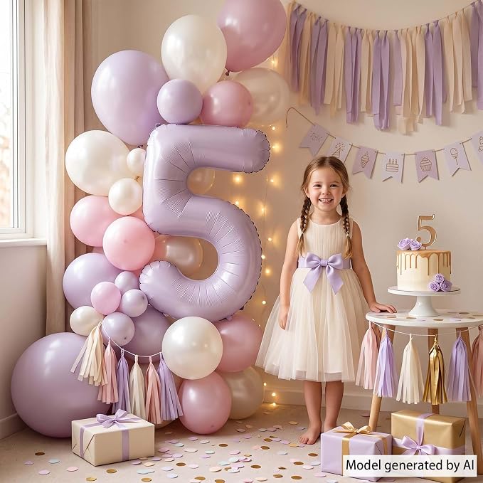 Cream Purple Number 5 Balloon 40 Inch, Foil Numeral - Image 2