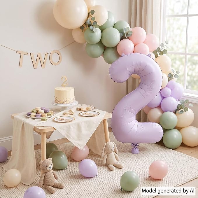 Cream Purple Number 2 Balloon 40 Inch, Foil Numeral - Image 3