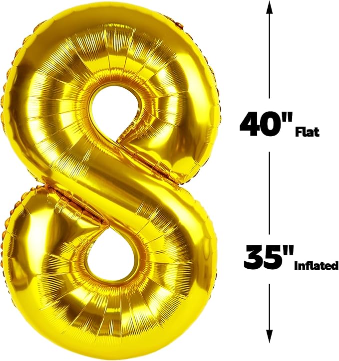 Helium Foil Gold Number 8 Balloon 40 Inch, Mylar Eight Numbers 8 18 28 38 48 58 - Image 2