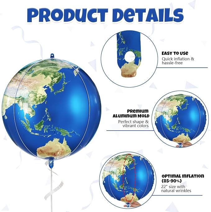 6 Pcs Globe Earth Balloons, 22 Inch Big World Map Foil Balloons, Planet Large - Image 4