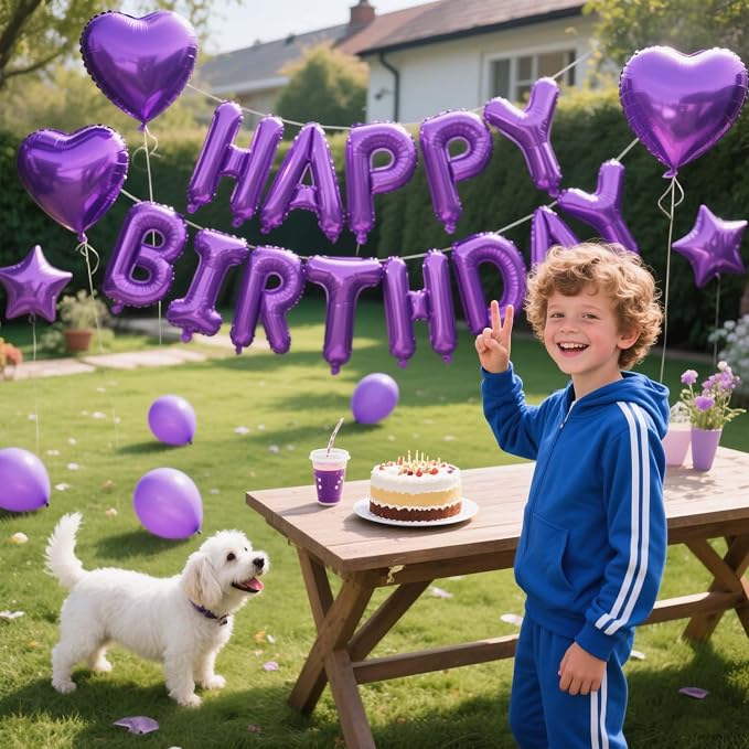 27 Pcs Purple Birthday Decorations, 3D Letters Dark Purple Happy Birthday - Image 6