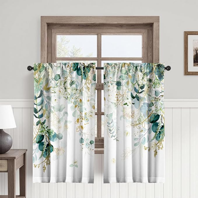 Green Eucalyptus Leaves Kitchen Curtains Elegant Wild Flower Curtains 39 Inches - Image 7