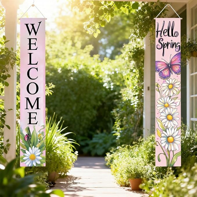 2 Piece Porch Banners 71x12 Inch Hello Spring Butterfly Door Decor | Two-piece - Image 6